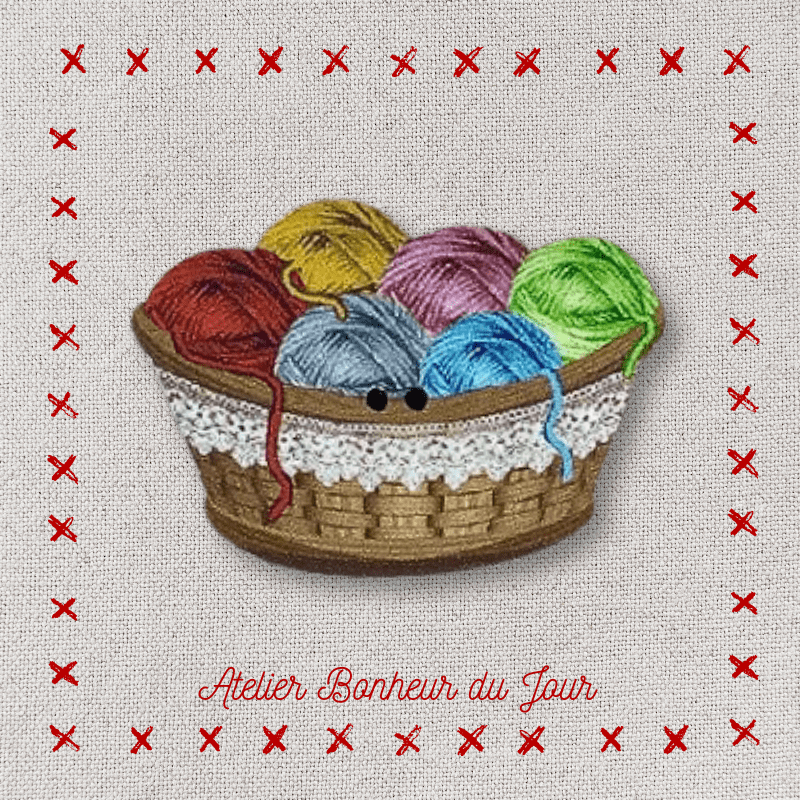 Decorative wooden button "Yarn ball basket" Atelier bonheur du jour