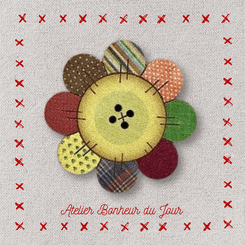 Decorative wooden button "Country flower patch" Atelier bonheur du jour