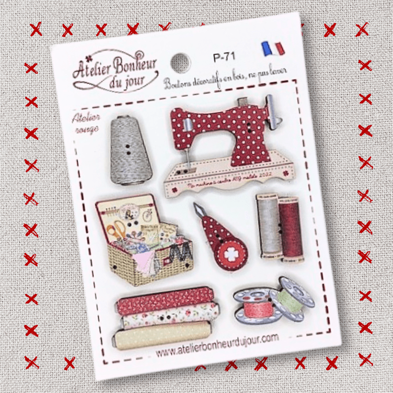 Decorative wooden button "Workshop red" pouch Atelier bonheur du jour