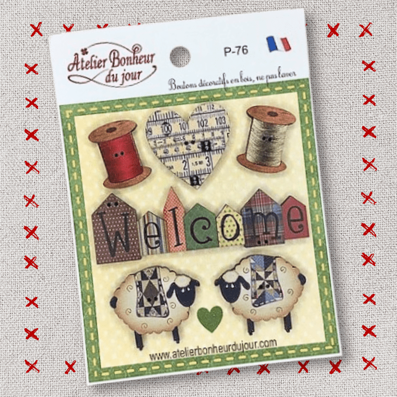 Pochette boutons décoratifs en bois "Welcome" Atelier bonheur du jour