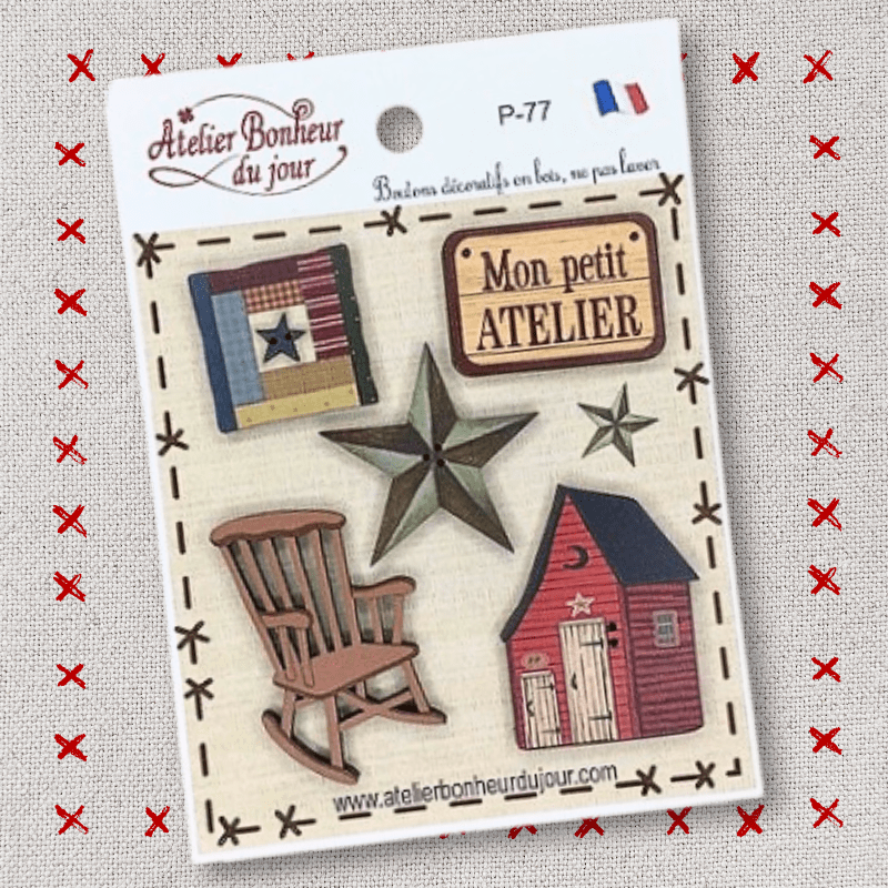 Decorative wooden button "My little Workshop" pouch Atelier bonheur du jour