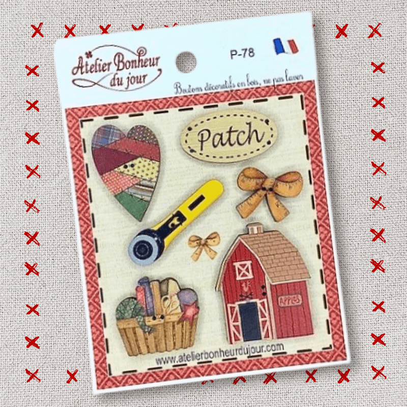 Decorative wooden button "Patch" pouch Atelier bonheur du jour