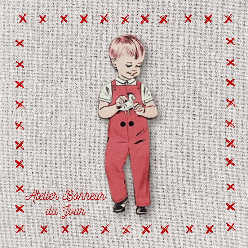 Decorative wooden button "Boy red overalls" Atelier bonheur du jour