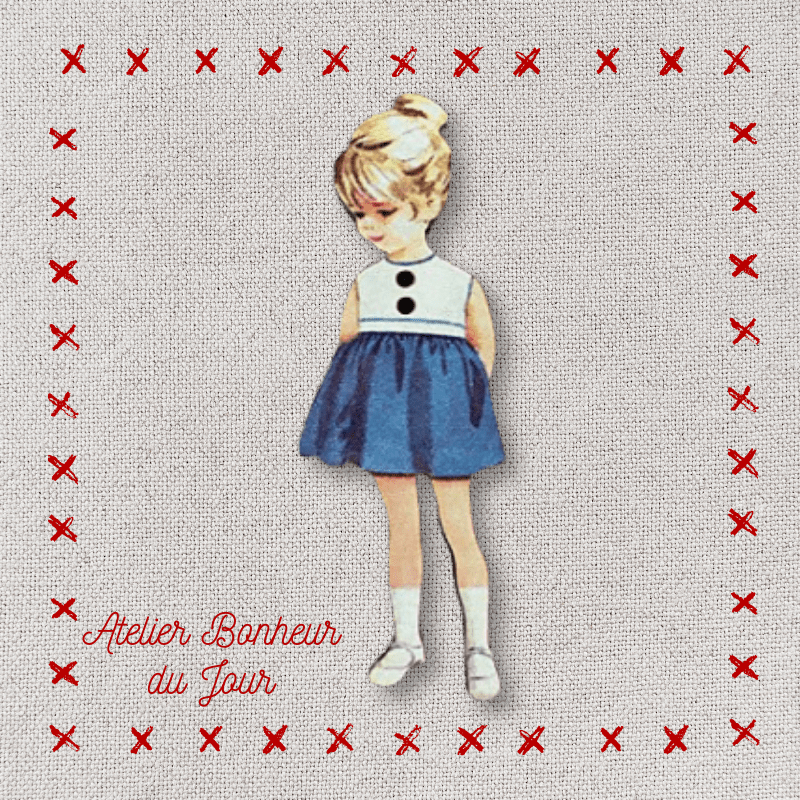 Decorative wooden button "Little girl blue skirt" Atelier bonheur du jour
