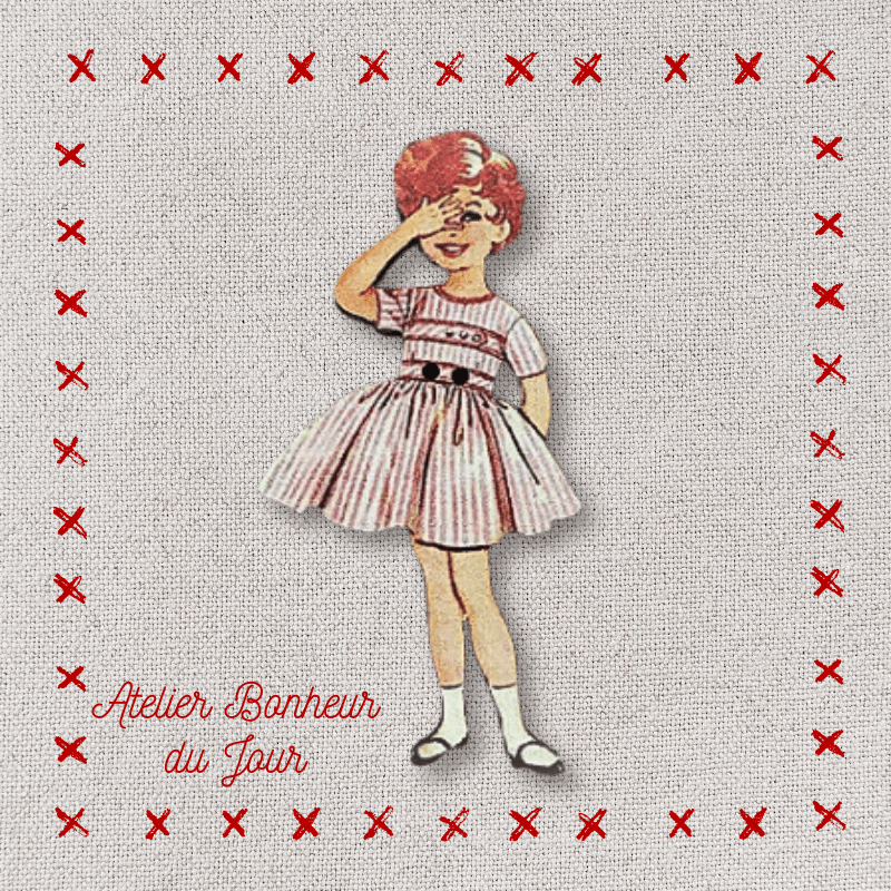 Decorative wooden button "Red haired girl" Atelier bonheur du jour