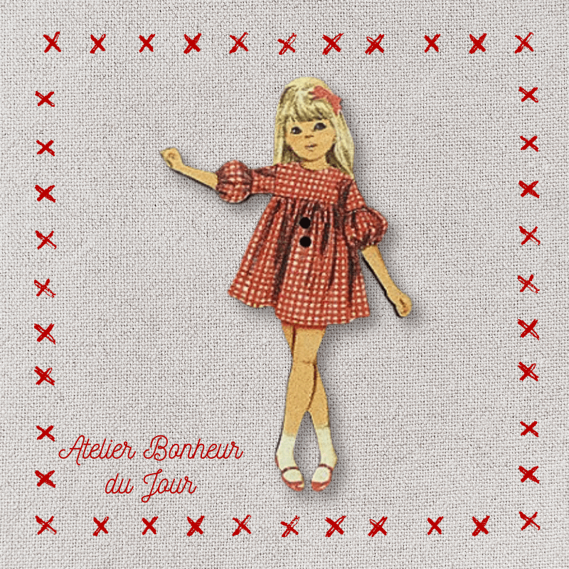 Decorative wooden button "Blonde girl" Atelier bonheur du jour