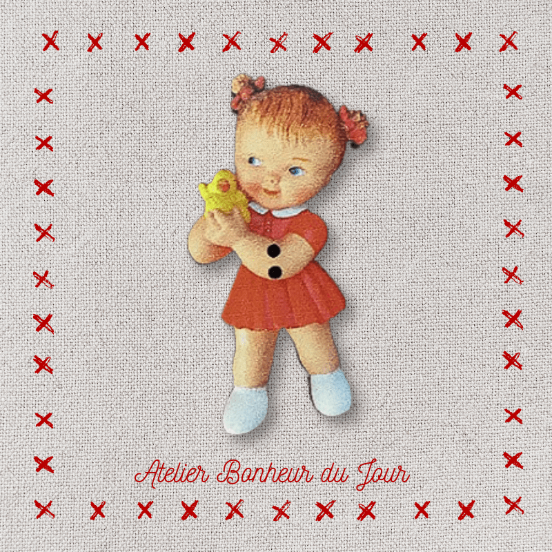 Decorative wooden button "Caroline doll" Atelier bonheur du jour