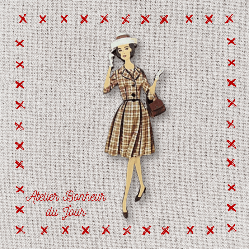 Decorative wooden button "Lady brown dress" Atelier bonheur du jour