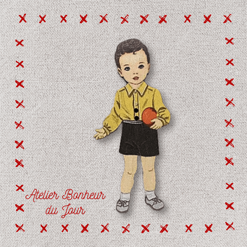 Decorative wooden button "Boy short brown pants" Atelier bonheur du jour