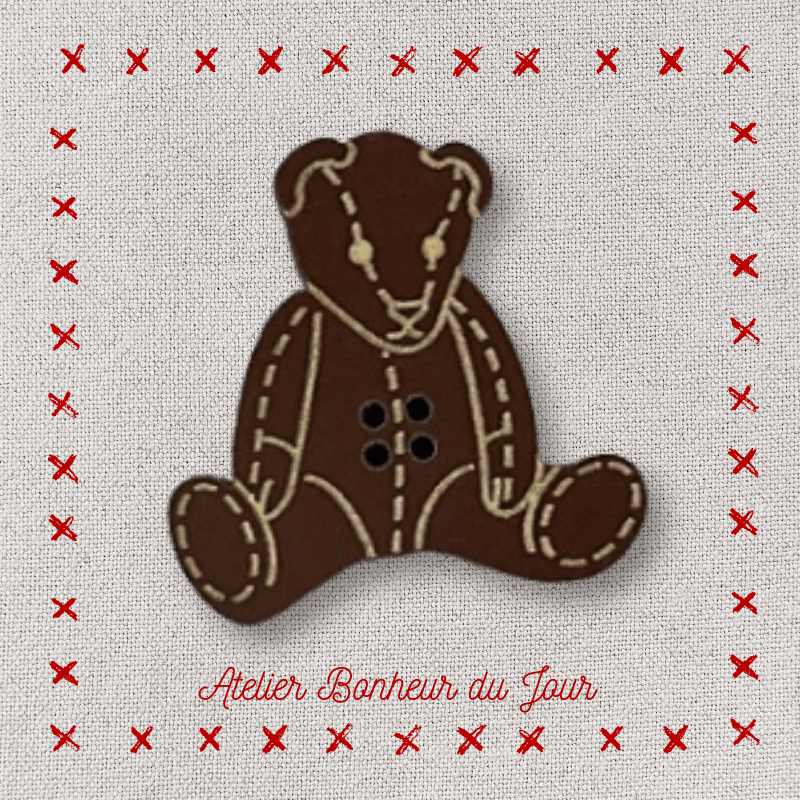 Decorative wooden button "Teddy cuddly" Atelier bonheur du jour