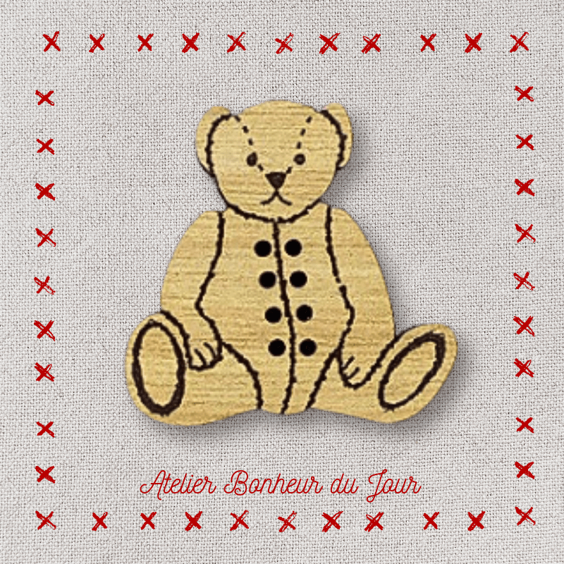 Decorative wooden button "Teddy gourmand" Atelier bonheur du jour