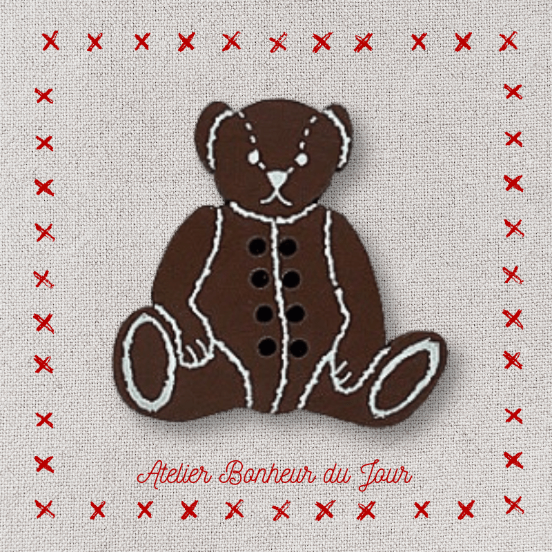 Decorative wooden button "Teddy gourmand" Atelier bonheur du jour