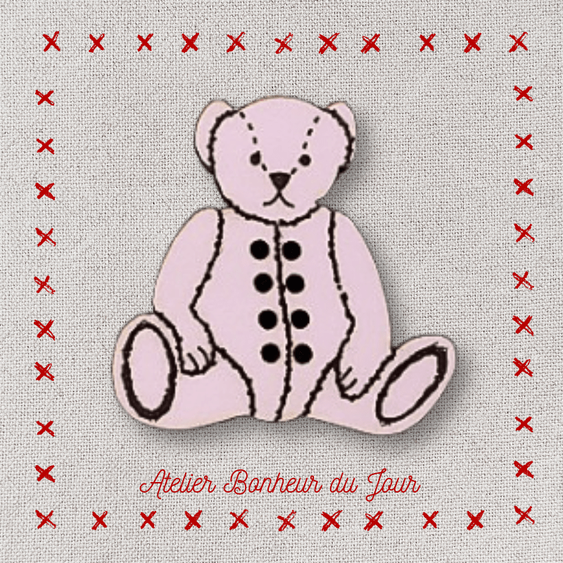 Decorative wooden button "Teddy gourmand" Atelier bonheur du jour