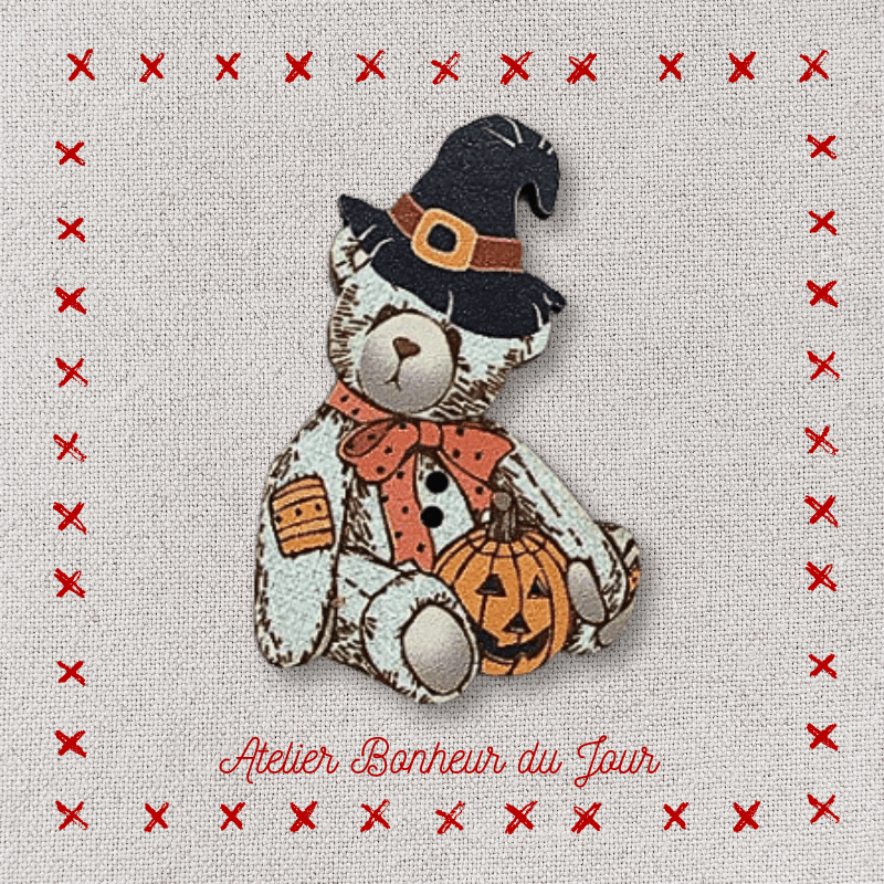 Decorative wooden button "Teddy Halloween" Atelier bonheur du jour