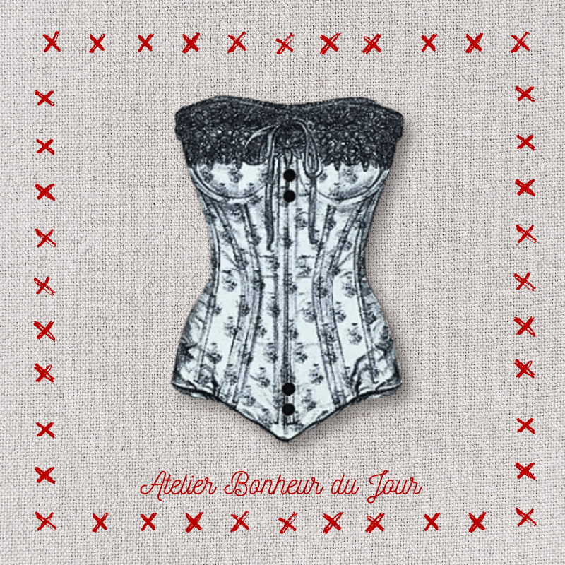 Decorative wooden button "Black lace bustier" Atelier bonheur du jour