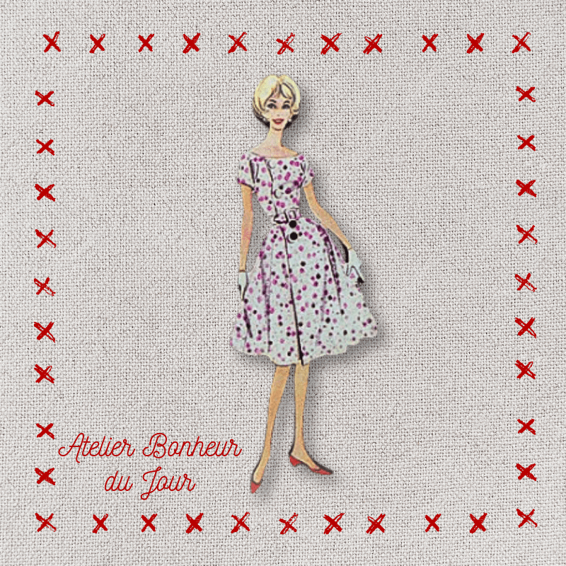 Decorative wooden button "Lady polka dot dress" Atelier bonheur du jour