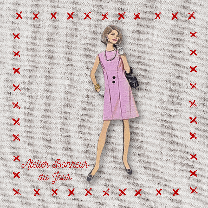Decorative wooden button "Lady pink dress" Atelier bonheur du jour