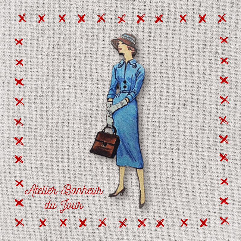 Decorative wooden button "Lady blue tailor" Atelier bonheur du jour