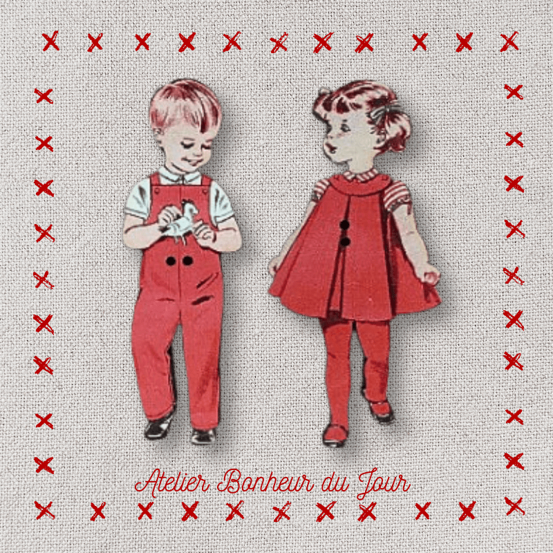 boutons décoratifs en bois "Duo d'enfants Vintage" Atelier bonheur du jour
