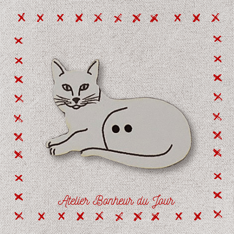 Decorative wooden button "Lining cat" Atelier bonheur du jour