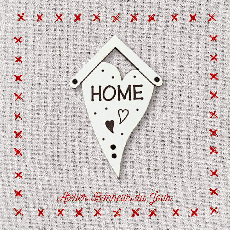 Decorative wooden button "Home heart birdhouse" Atelier bonheur du jour