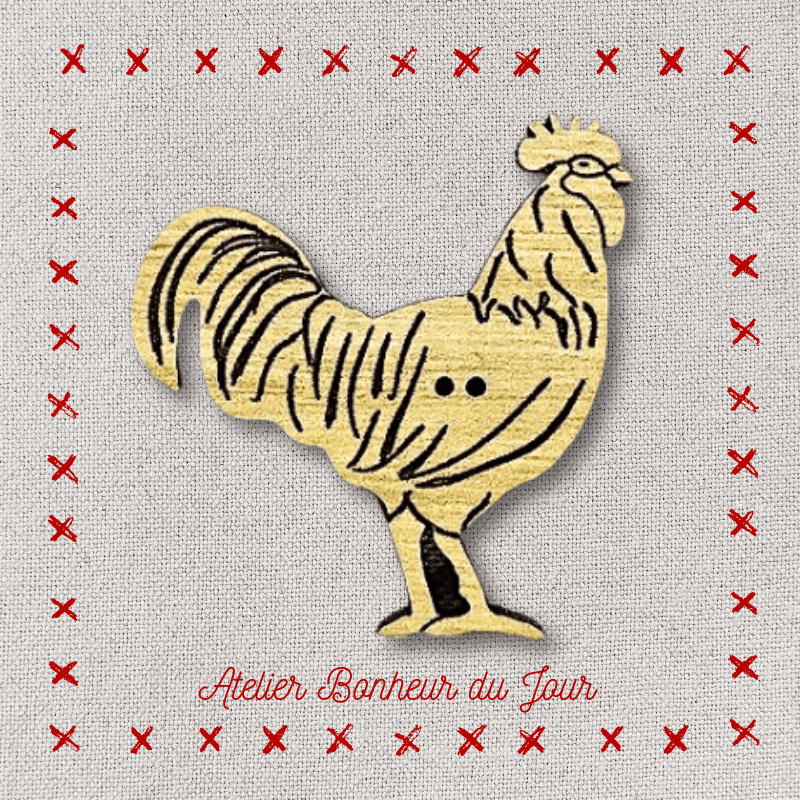 Decorative wooden button "Rooster" Atelier bonheur du jour