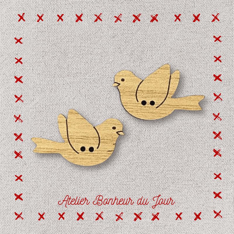 Bouton décoratif en bois "couple oiseaux en vol" Atelier Bonheur du jour