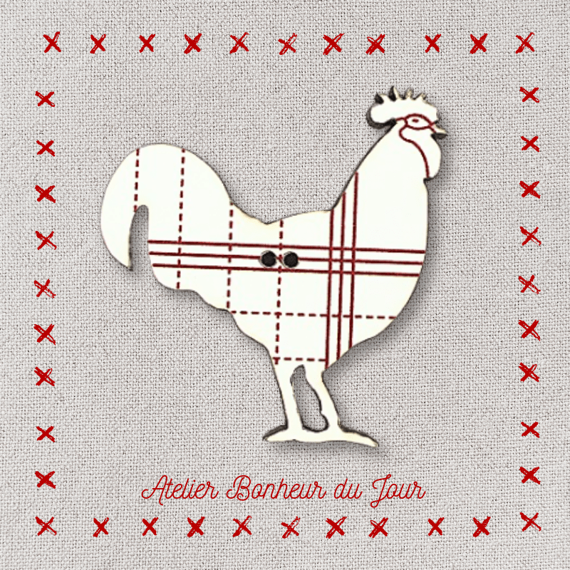 Decorative wooden button "Rooster tea towel" Atelier bonheur du jour