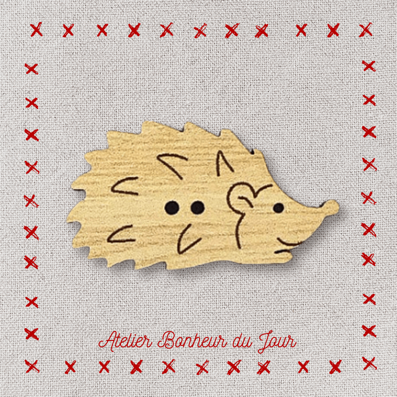 Decorative wooden button "Hedgehog" Atelier bonheur du jour