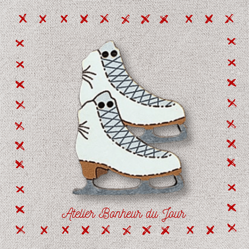 Decorative wooden button "Ice skates" Atelier bonheur du jour