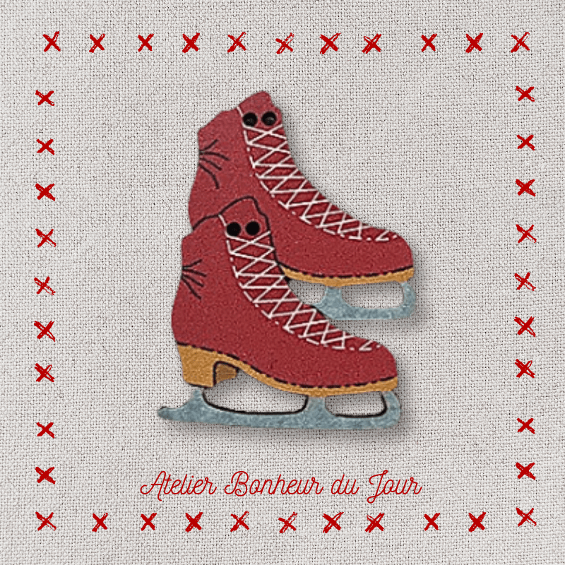 bouton décoratif en bois "patins à glace rouge" Atelier bonheur du jour