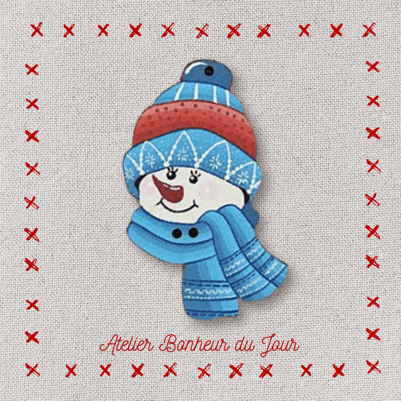 Decorative wooden button "Snowman head" Atelier bonheur du jour