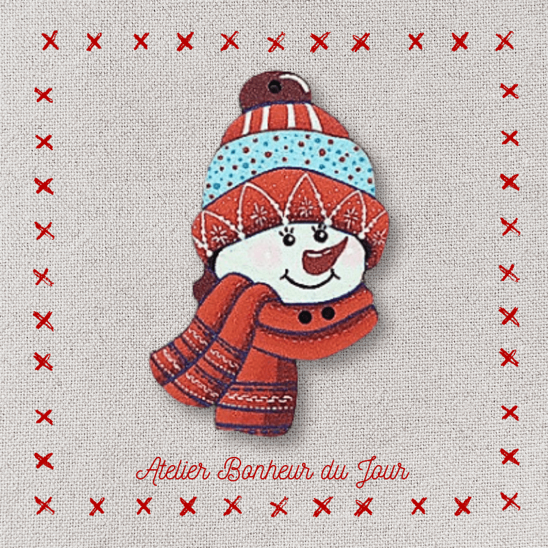 Bouton décoratif en bois "tête de bonhomme de neige" Atelier bonheur du jour