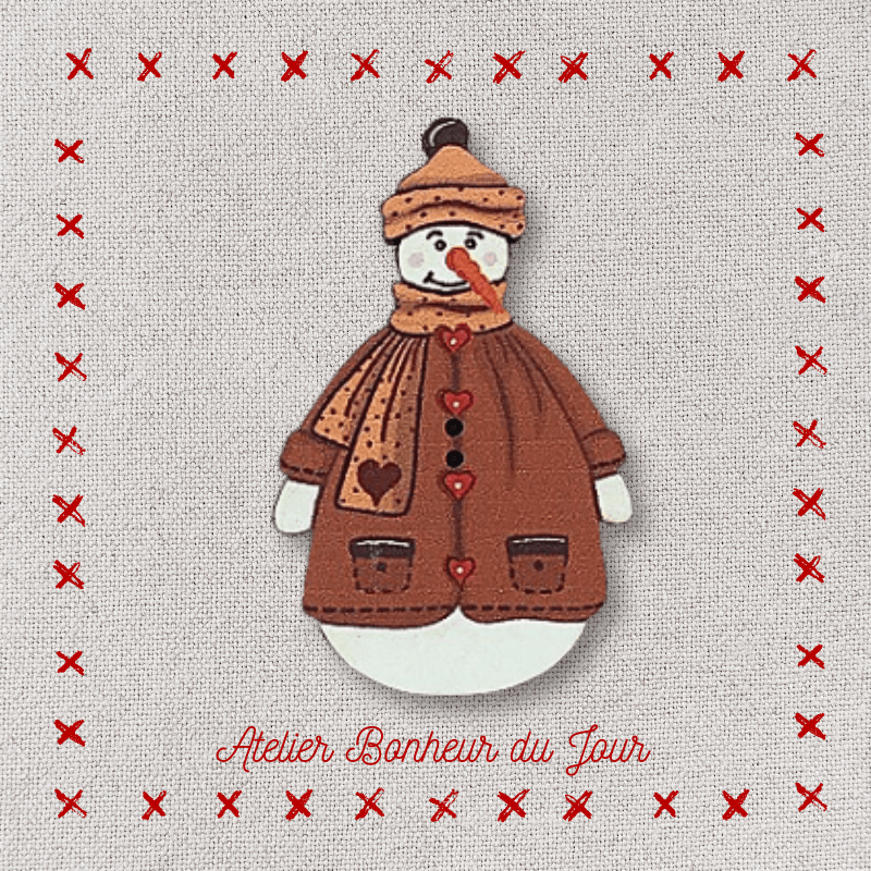 Decorative wooden button "Snowman" Atelier bonheur du jour