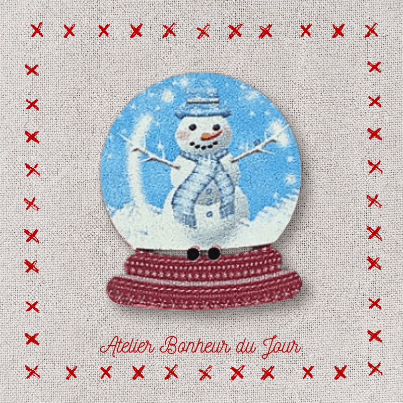 Decorative wooden button "Snowman snow globe" Atelier bonheur du jour