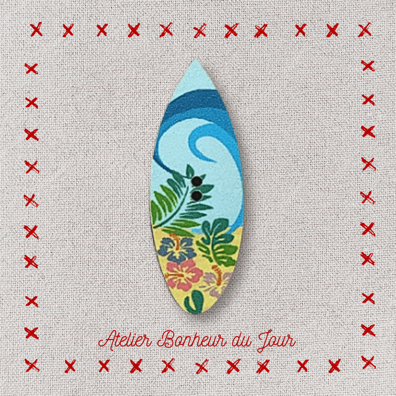 Decorative wooden button "Wave surfing" Atelier bonheur du jour