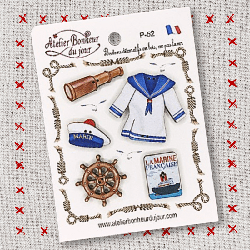 pochette boutons décoratifs en bois "La Marine Française" Atelier bonheur du jour