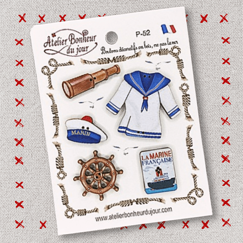 Decorative wooden button "The navy" pouch Atelier bonheur du jour