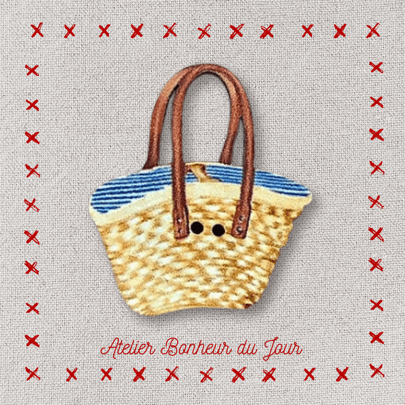 Decorative wooden button "Straw beach bag" Atelier bonheur du jour