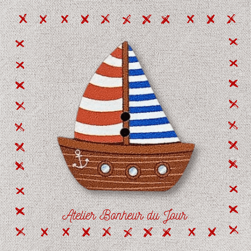 Decorative wooden button "Small sailing boat" Atelier bonheur du jour