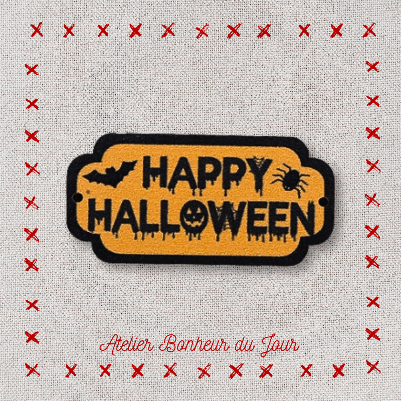 Decorative wooden button small plaque "Happy halloween" Atelier bonheur du jour