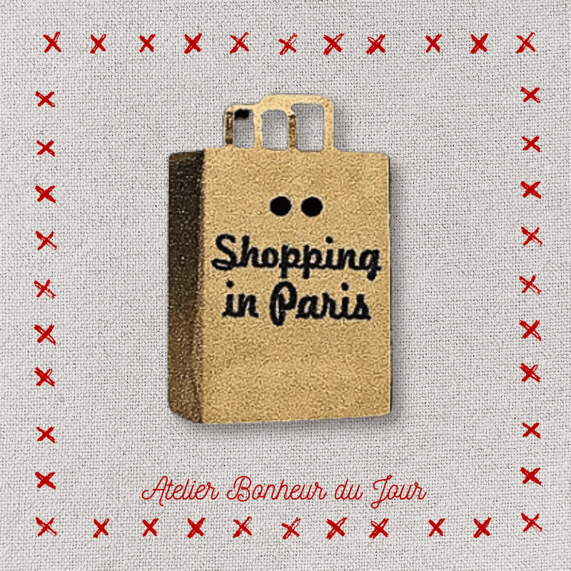 Decorative wooden button “Shopping bag" Atelier bonheur du jour