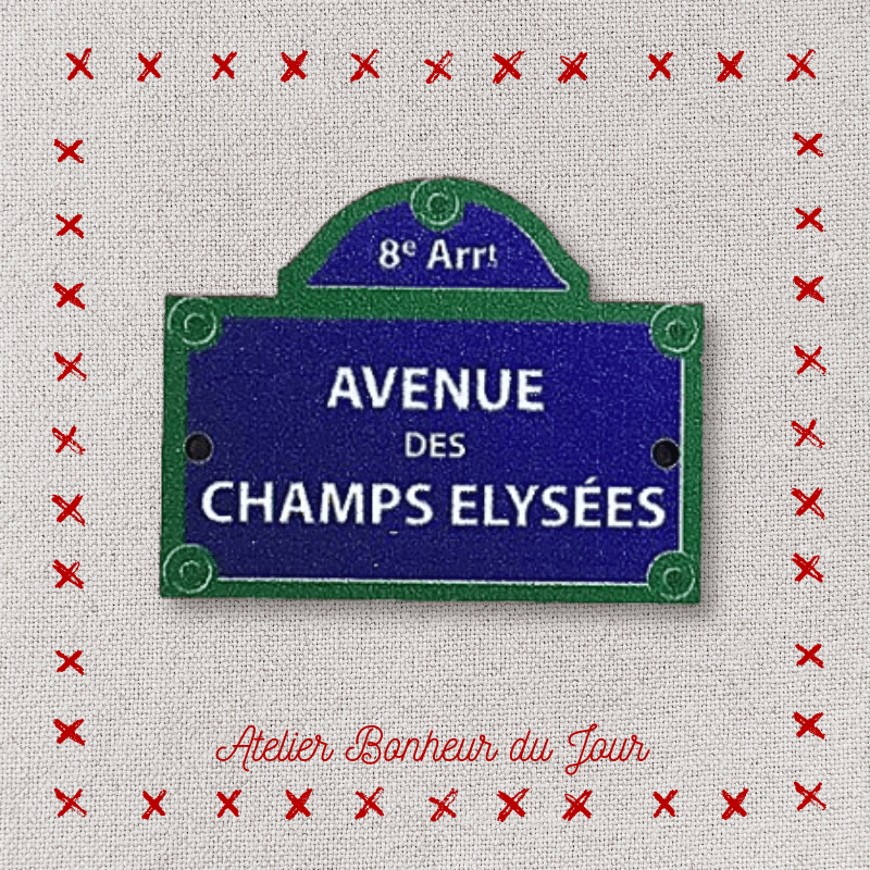 Decorative wooden small “Avenue des Champs Elysées" plaque Atelier bonheur du jour