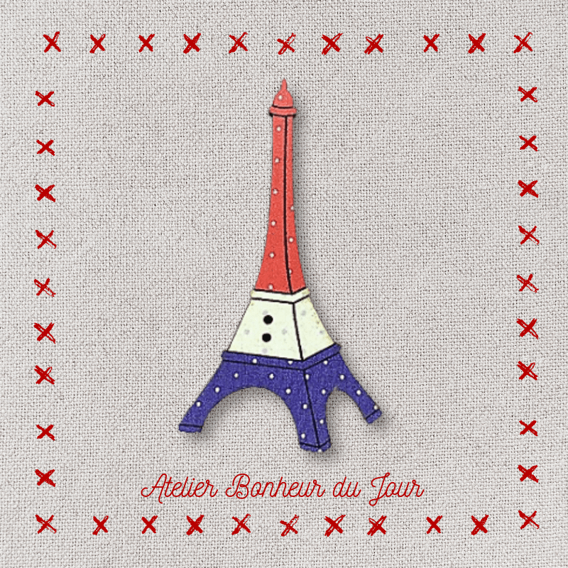 Decorative wooden button “Eiffel Tower" Blue white red Atelier bonheur du jour