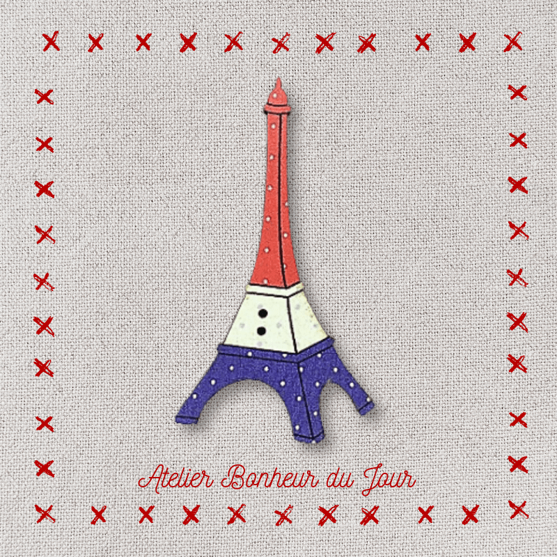 Decorative wooden button “Eiffel Tower - Blue white red" Atelier bonheur du jour