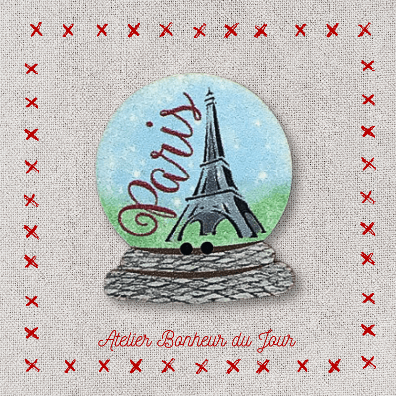 Decorative wooden button “Eiffel Tower snow globe" Atelier bonheur du jour