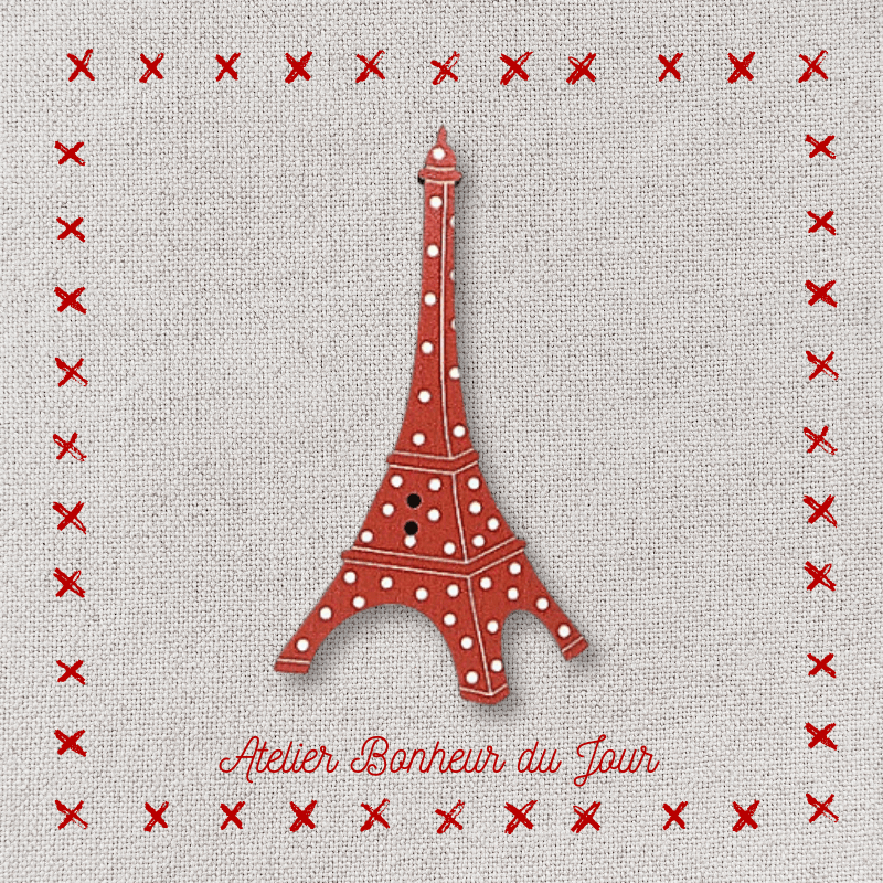 Decorative wooden button “Red Eiffel Tower with polka dots" Atelier bonheur du jour