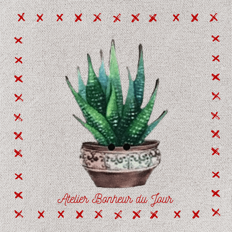 Decorative wooden button “Cactus Aloe vera" Atelier bonheur du jour