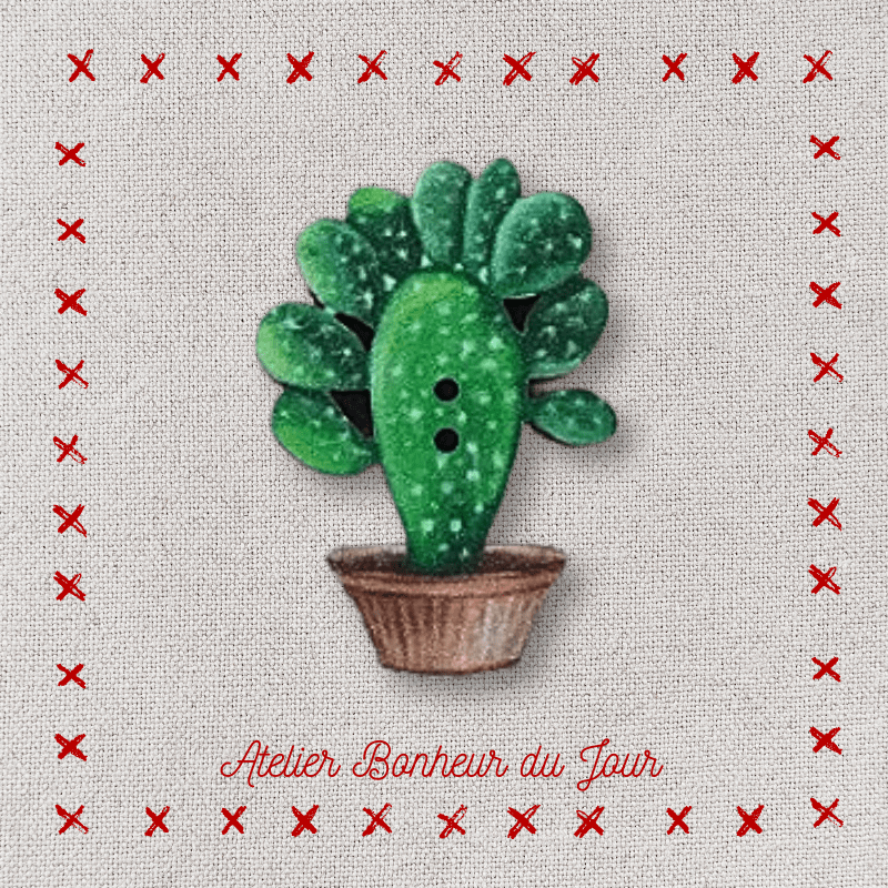 Decorative wooden button “Prickly pear cactus" Atelier bonheur du jour