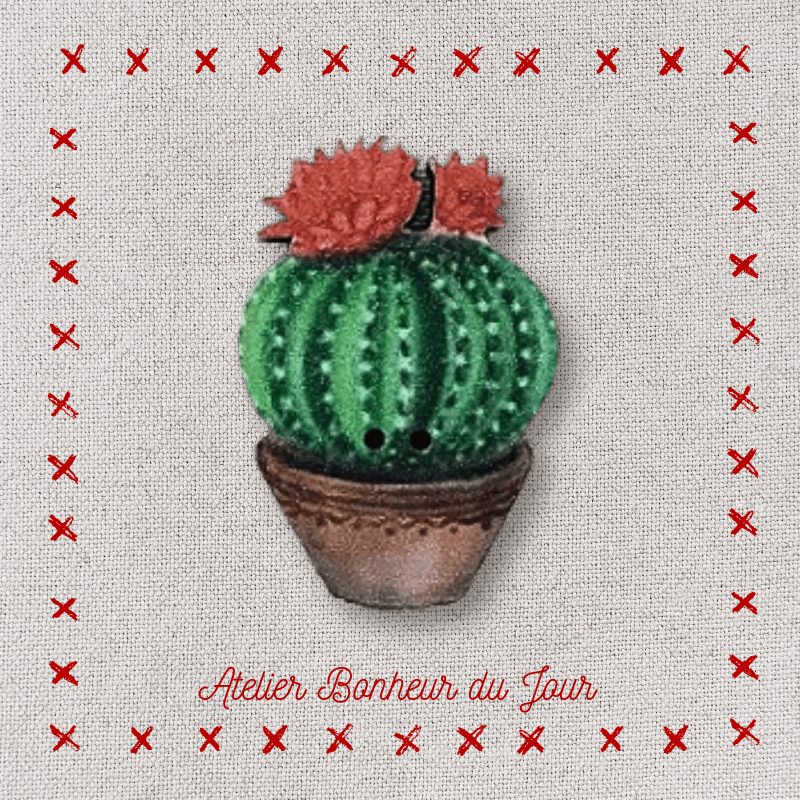 Decorative wooden button “Cactus Mother in law cushion" Atelier bonheur du jour